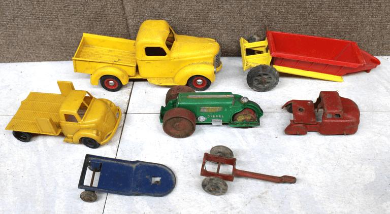 Die-Cast and Pressed Steel Toy Trucks and Vehicles in Various Colors