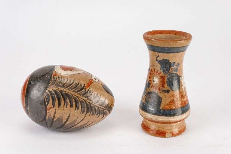 Must See!  A Vintage Mexican Folk Art Pottery Vase and An Egg!