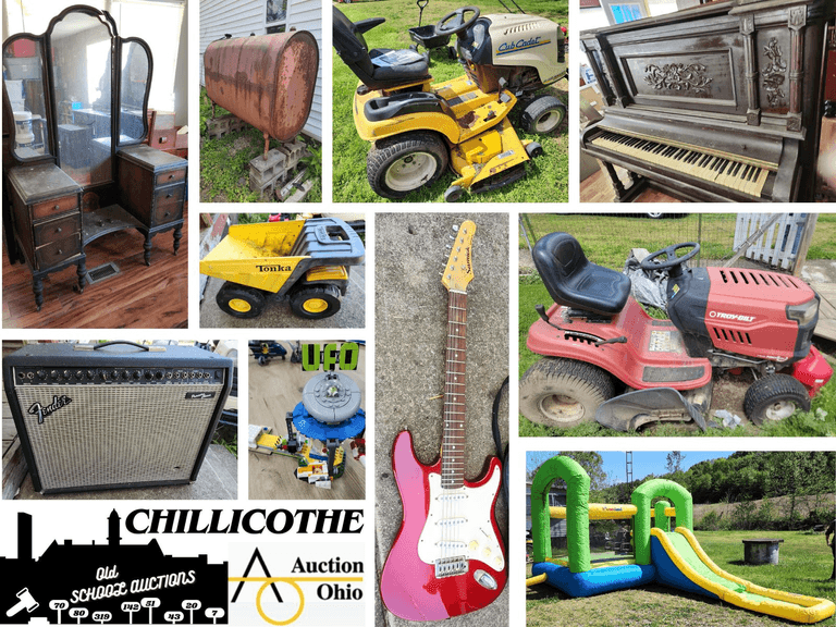 CHILLICOTHE: Furniture, Tools, Piano, Bounce House, Fender Amp, Mowers, Weights, Dewalt & More