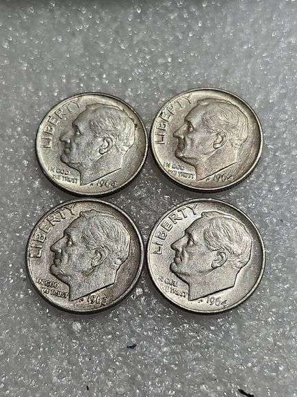 4 Silver Dimes 1962D, 1964, 1964, & 1964