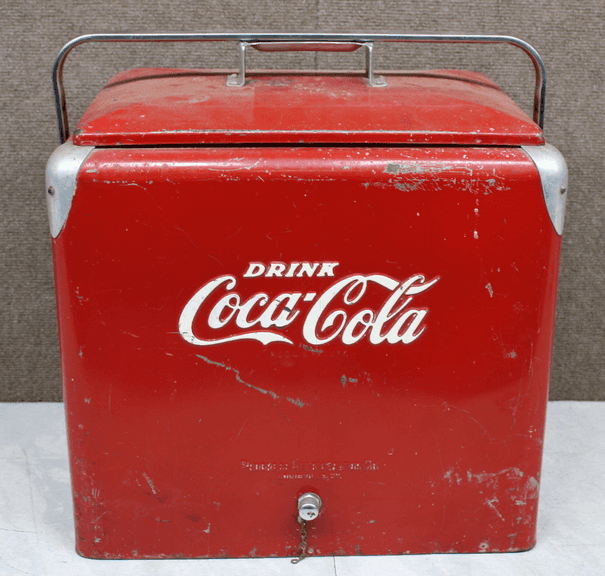 Vintage Red Coca-Cola Metal Cooler by Progress Refrigerator Co.