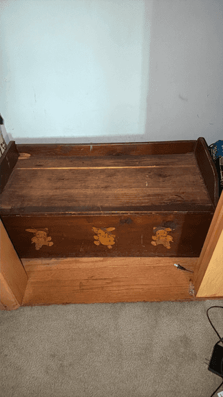 Wooden Toy Chest with Bunnies