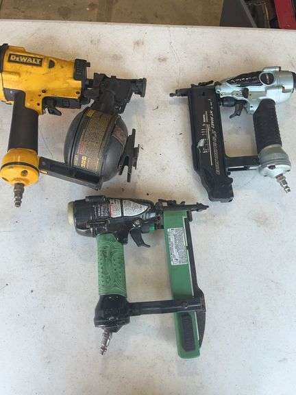 Pneumatic Tools: DeWALT Coil Roofing Nailer, Hitachi Brad Nailer, and Stapler