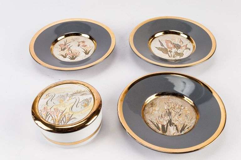 Art of Chokin Hanging Plates and Storage Jar