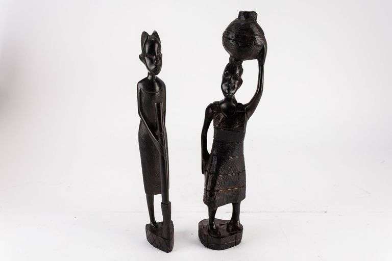 PAir of Vintage African Hand-carved Wooden Sculptures