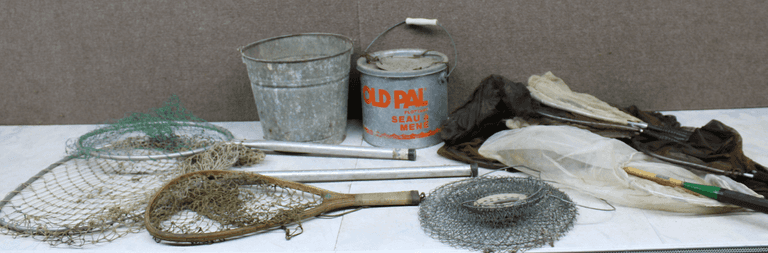 Fishing Gear with Nets, Buckets, and Wire Trap