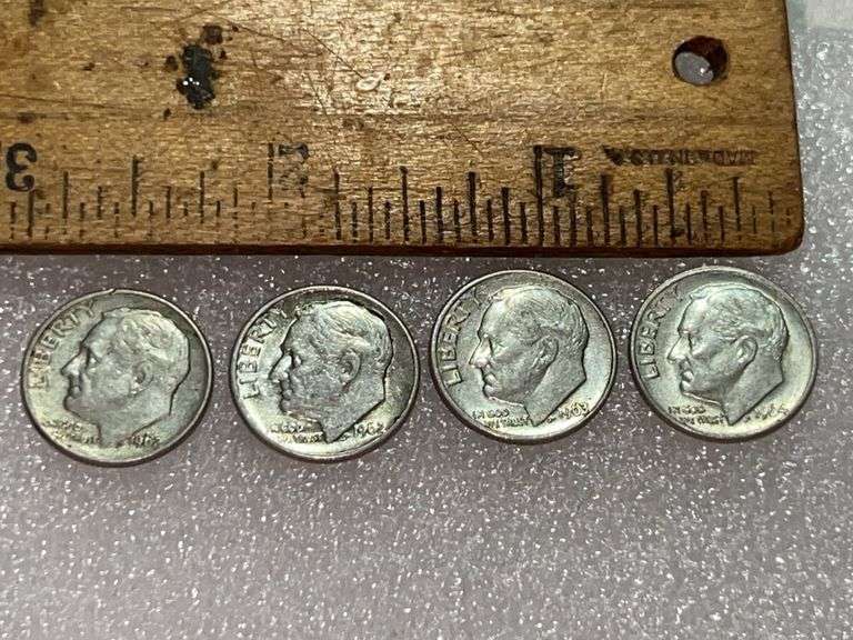 4 Silver Dimes 1962S, 1962D, 1963D, & 1964D