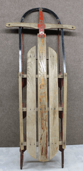 Wood and Metal Vintage-Style Sled with Steering Crossbar