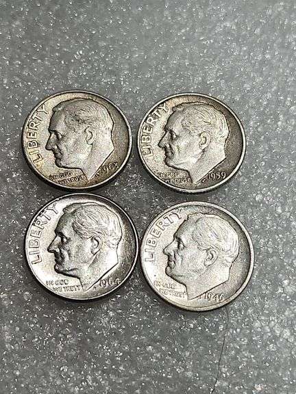 4 Silver Dimes 1964D, 1959D, 1946D, & 1963D