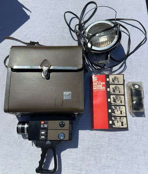 vintage GAF SC-102 Super 8 movie camera with case and some accessories