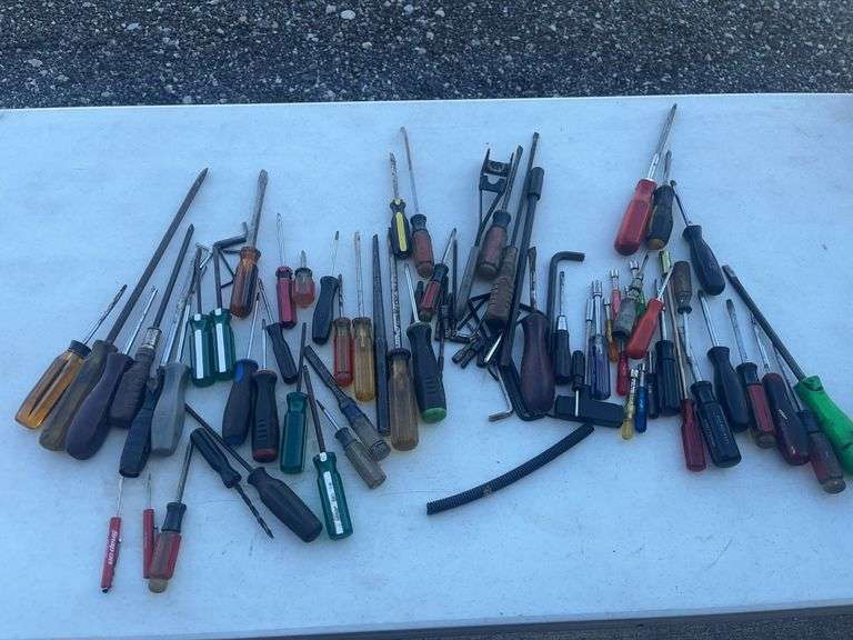 Hand Tool Lot Including Screwdrivers, Files, and Hex Keys