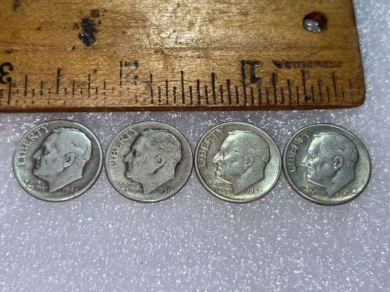 4 Silver Dimes 1964D, 1952, 1950, & 1948