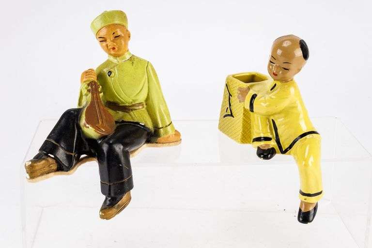 Group Of Two Vintage Asian Ceramic Shelf Sitters  One