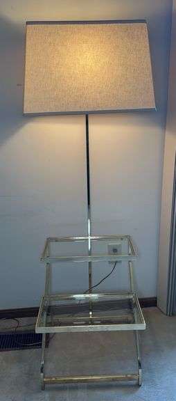 Vintage Mid-Century Modern Floor Lamp with Integrated Tiered Glass Shelves