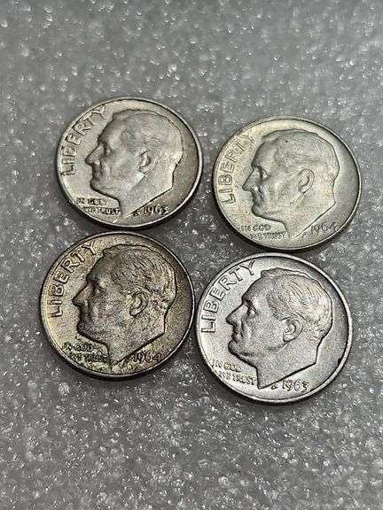 4 Silver Dimes 1963D, 1963D, 1964D, & 1964D