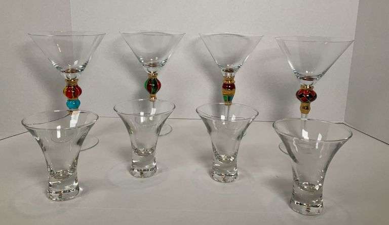 Vintage Set of Stemless Martini Glasses & Artland Christmas Splendor Glasses