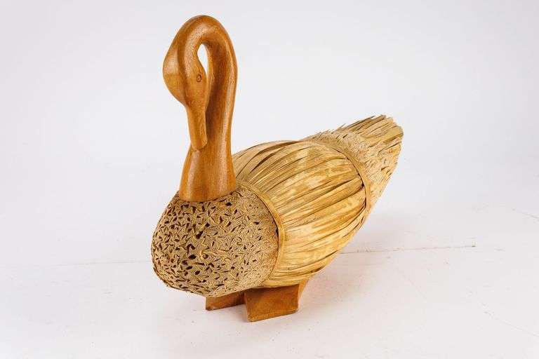 Handcrafted Wooden and Reed Swan