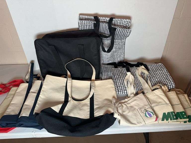 Large Assortment of Bags, A Cooler Bag, Reudablr Grocery Bags & Canvas Bags