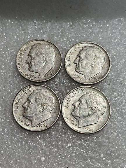 4 Silver Dimes 1963D, 1964D, 1964D, & 1964