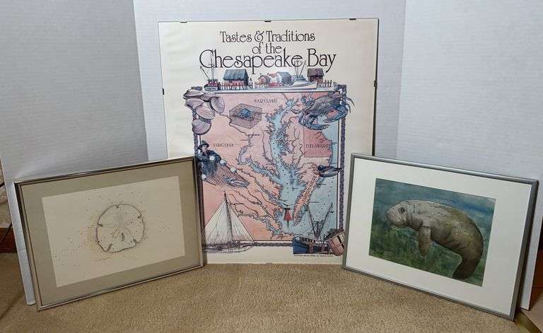 Nautical & Coastal Framed Art Trio, One Signed D. Morgan