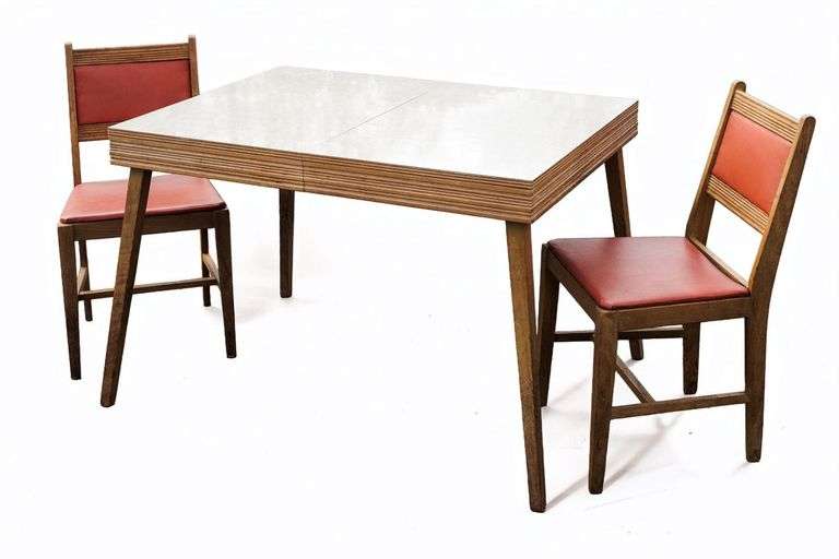 Vintage MCM Extendable Dining Table with Formica Top and 2 Chair