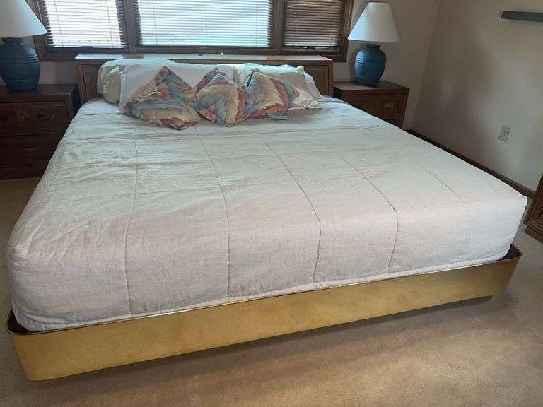 King Sized Bed Frame, Box Spring, Bedspread & Heated Mattress Pad