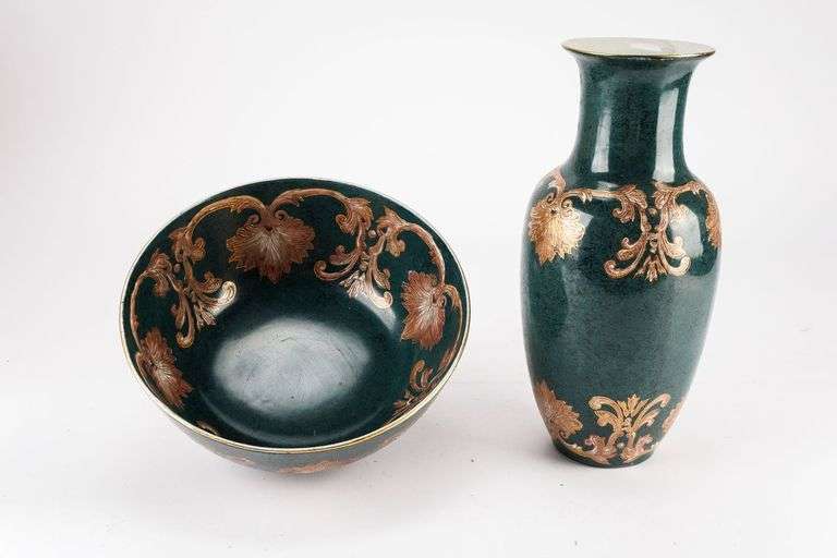 Decorative Art Nouveau Vase and Bowl