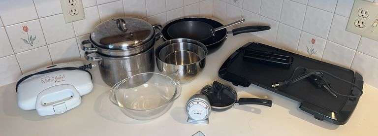 Kitchenware, Stainless Steel Pot & Pans, Pyrex, Electric Griddle, Waffle Iron & More