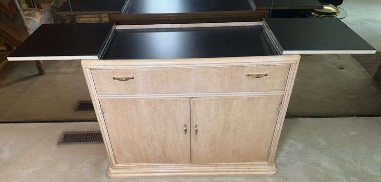 1990s Thomasville Wash Wood Cream Color Two Door & Two Drawer Flip Top Server
