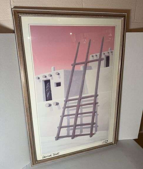 Large Framed Deborah Hiatt Vintage Acoma Ladders Print, Signed