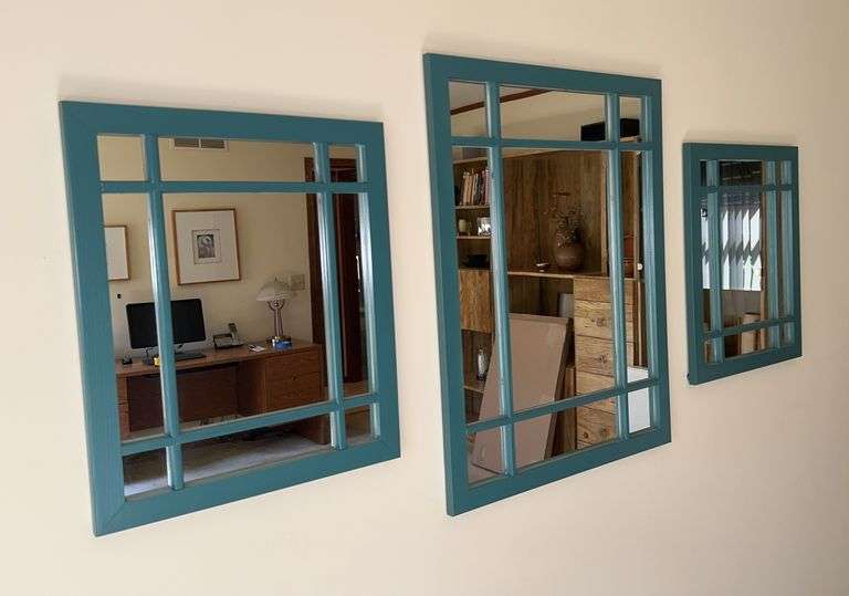 3 Piece Set of Teal Decorative Wall Mirrors