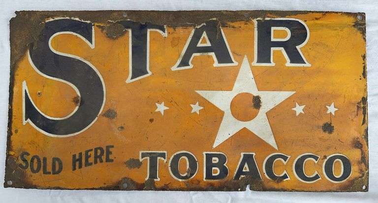 Vintage Porcelain on steel 12 x 24 star tobacco sign