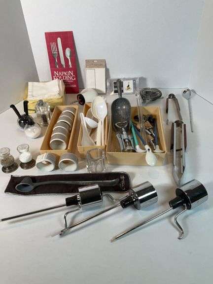 Barware & Serving Supplies, Including Sterling Silver Salt & Pepper Set & 3 Vintage Pumps