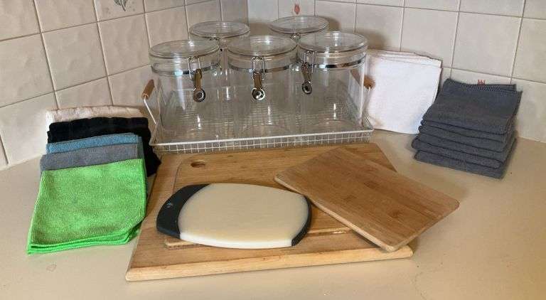 Acrylic Canisters, Cutting Boards and Cleaning Cloths