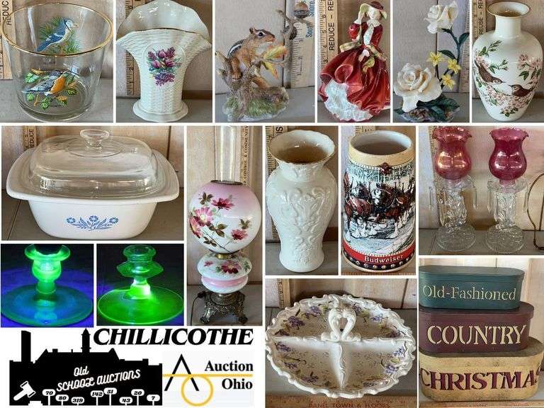 CHILLICOTHE: Lenox, Uranium, CorningWare, Parlor Lamp, Budweiser Steins, & More