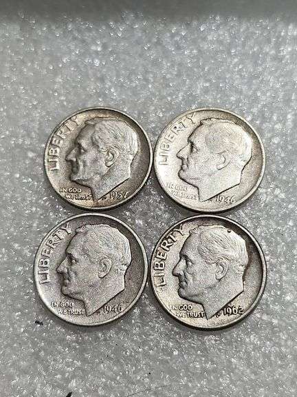 4 Silver Dimes 1962D, 1946, 1957, & 1946