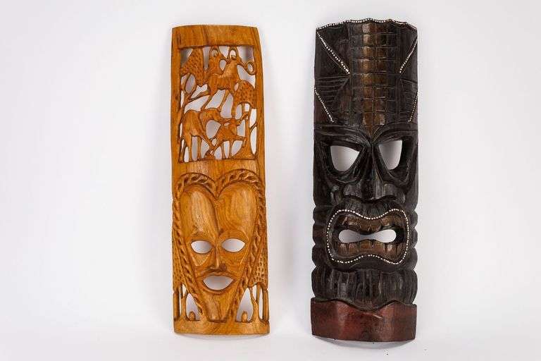 Group of 2 Wooden African Carved Wall Decorations