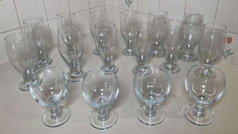 12 Vintage Libbey Footed Tea Glasses & 4  Crate and Barrel Wine Glasses