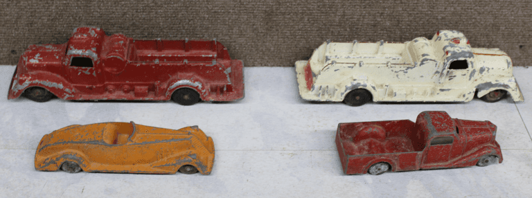 4 Cast Iron Vintage Toy Vehicles, Metal Masters Co., Made in USA