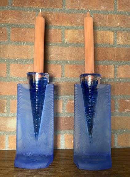 Kosta Boda "Ice Age" Art Glass Candle Holders