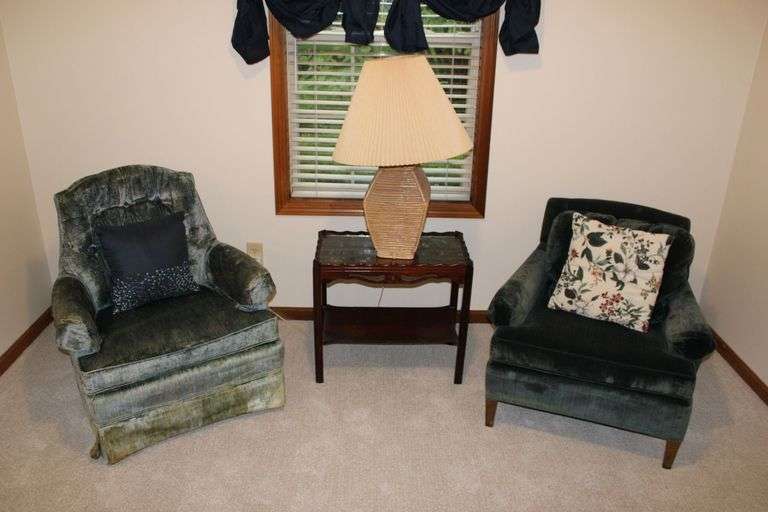 Armchairs, Table & Lamp