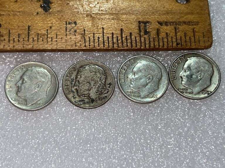 4 Silver Dimes 1964D, 1962D, 1947, & 1947