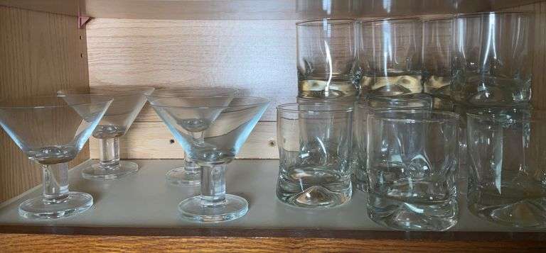 Mixed Glassware, 4 Viva Crate and Barrel Glasses and 12 Libbey  “Dimple” Rocks Glasses