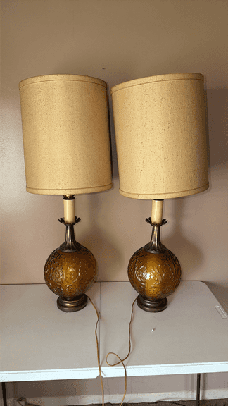 Pair of Amber Glass Table Lamps