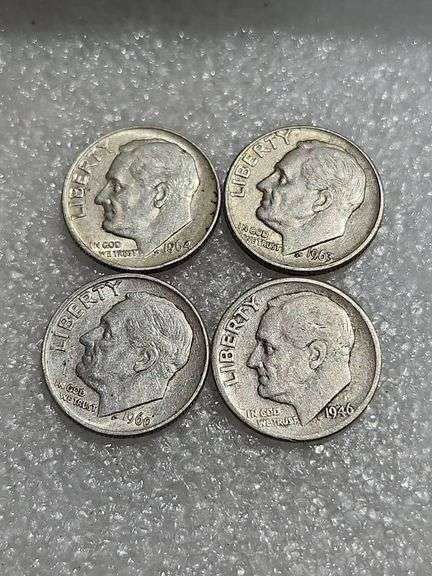 4 Silver Dimes 1963D, 1964, 1946, & 1960