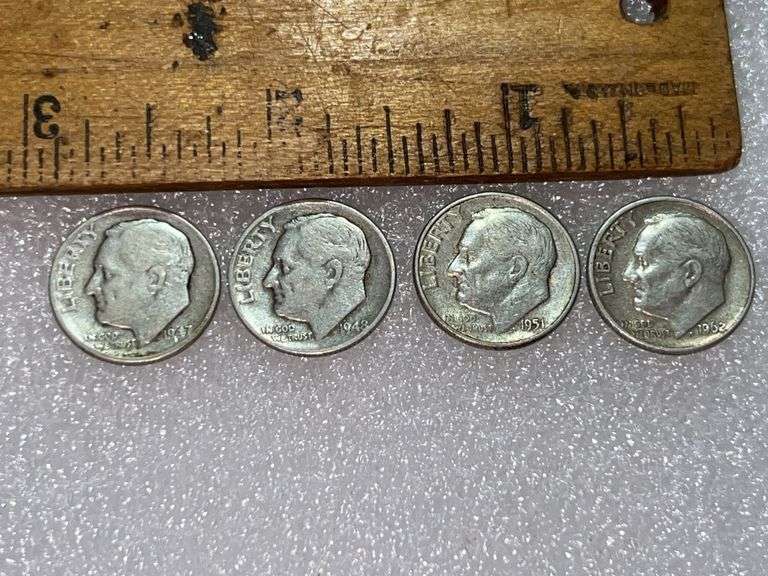 4 Silver Dimes 1947D, 1962D, 1948, & 1951