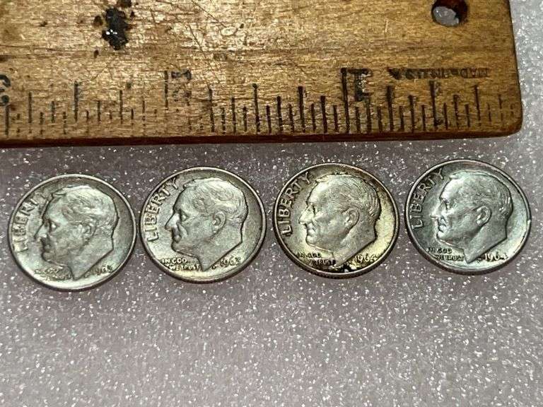 4 Silver Dimes 1964D, 1963D, 1963D, & 1964