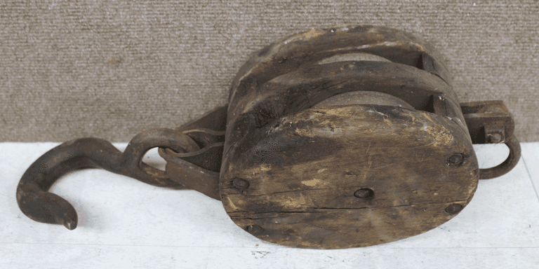Wood and Metal Pulley Block with Hook