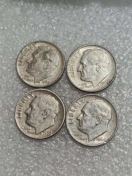 4 Silver Dimes 1952, 1963, 1964, & 1964