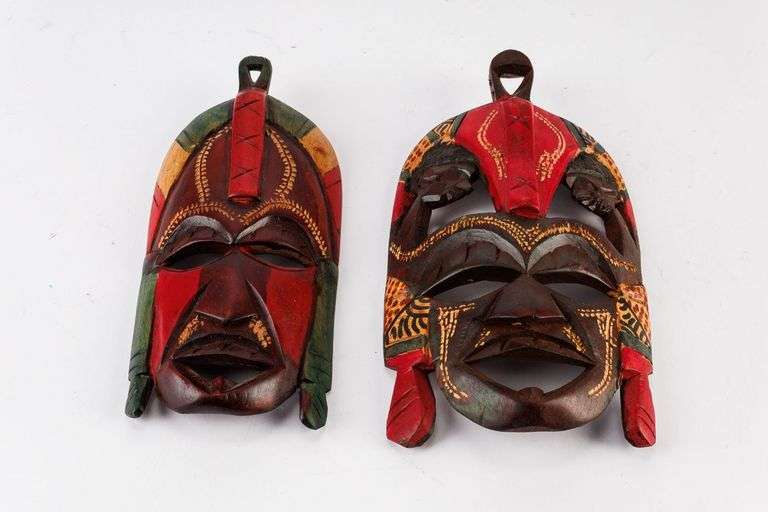 Group of 2 Small Decorative African Tribal Mask
